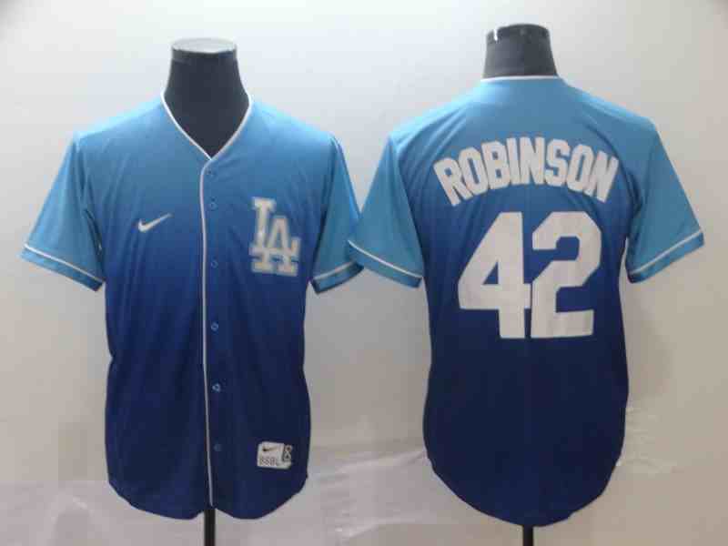 Men's Los Angeles Dodgers #42 Jackie Robinson Blue Drift Fashion Jersey