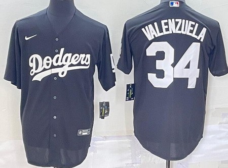 Men's Los Angeles Dodgers #34 Fernando Valenzuela Black Cool Base Jersey