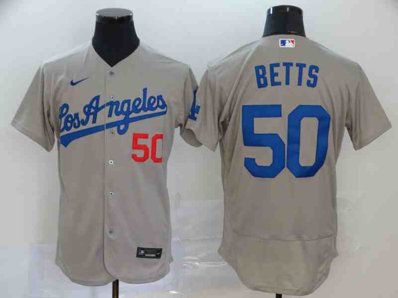 Men's Los Angeles Dodgers #50 Mookie Betts Gray 2020 Nike Flexbase Jersey