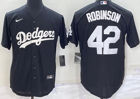 Men's Los Angeles Dodgers #42 Jackie Robinson Black Cool Base Jersey