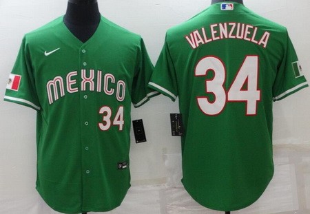 Men's Los Angeles Dodgers #34 Fernando Valenzuela Green Mexican Cool Base Jersey