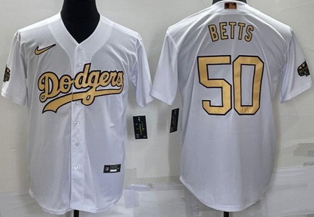 Men's Los Angeles Dodgers #50 Mookie Betts White 2022 All Star Cool Base Jersey