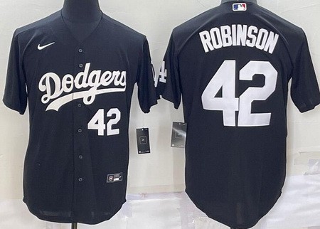 Men's Los Angeles Dodgers #42 Jackie Robinson Black White Number Cool Base Jersey