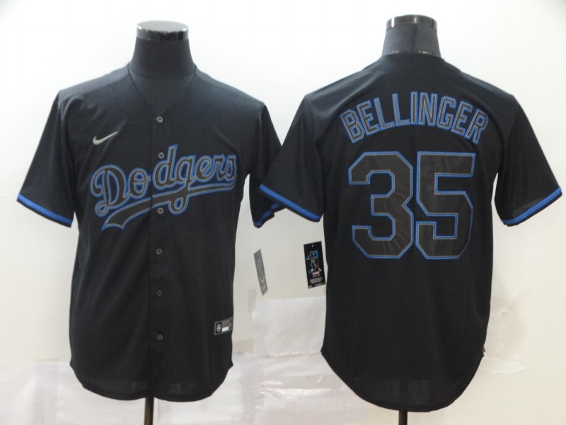 Men's Los Angeles Dodgers #35 Cody Bellinger Black Shadow 2020 Nike Cool Base Jersey