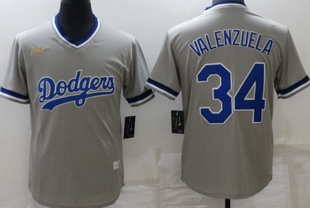 Men's Los Angeles Dodgers #34 Fernando Valenzuela Gray Cooperstown Collection Jersey