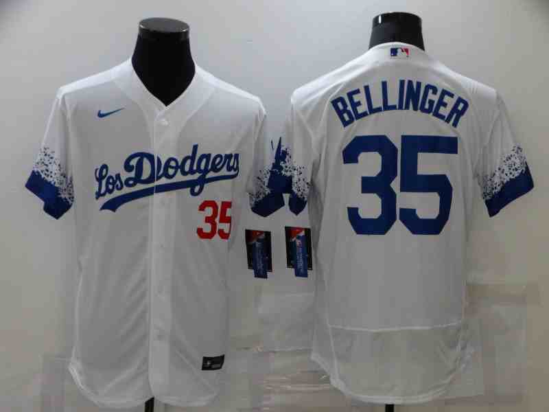 Men's Los Angeles Dodgers #35 Cody Bellinger White 2021 City Connect Flex Base Jersey