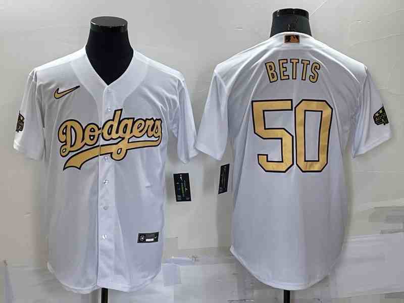 Men's Los Angeles Dodgers #50 Mookie Betts  White 2022 All Star Stitched Cool Base Nike Jersey