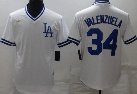 Men's Los Angeles Dodgers #34 Fernando Valenzuela White Cooperstown Collection Jersey