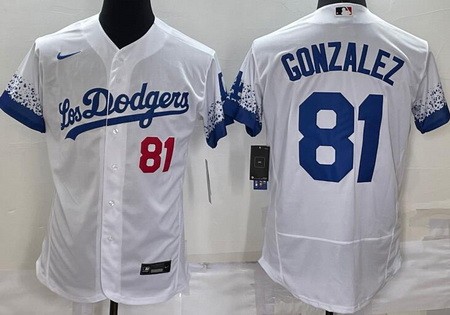 Men's Los Angeles Dodgers #81 Victor Gonzalez White 2021 City Authentic Jersey