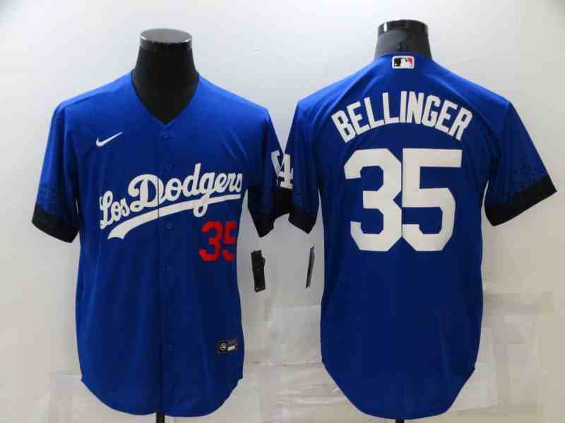 Men's Los Angeles Dodgers #35 Cody Bellinger Royal Blue 2021 City Connect Cool Base Jersey with front of number