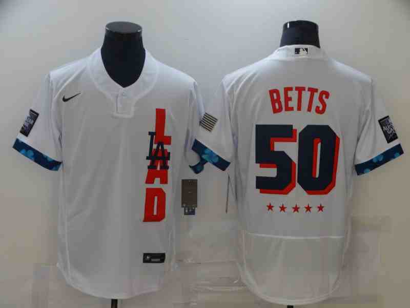Men's Los Angeles Dodgers #50 Mookie Betts 2021 White All-Star Flex Base Stitched MLB Jersey