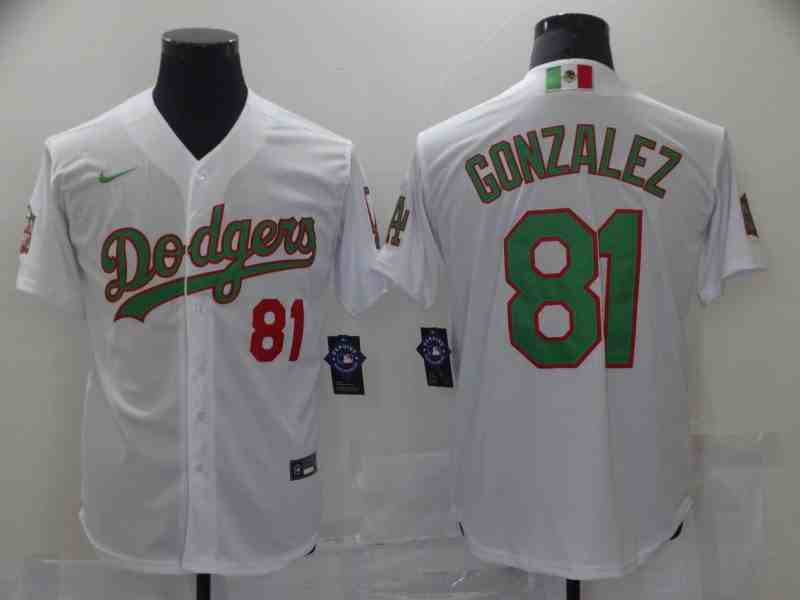 Men's Los Angeles Dodgers #81 Victor Gonzalez White Mexico Flag Themed World Series Jersey