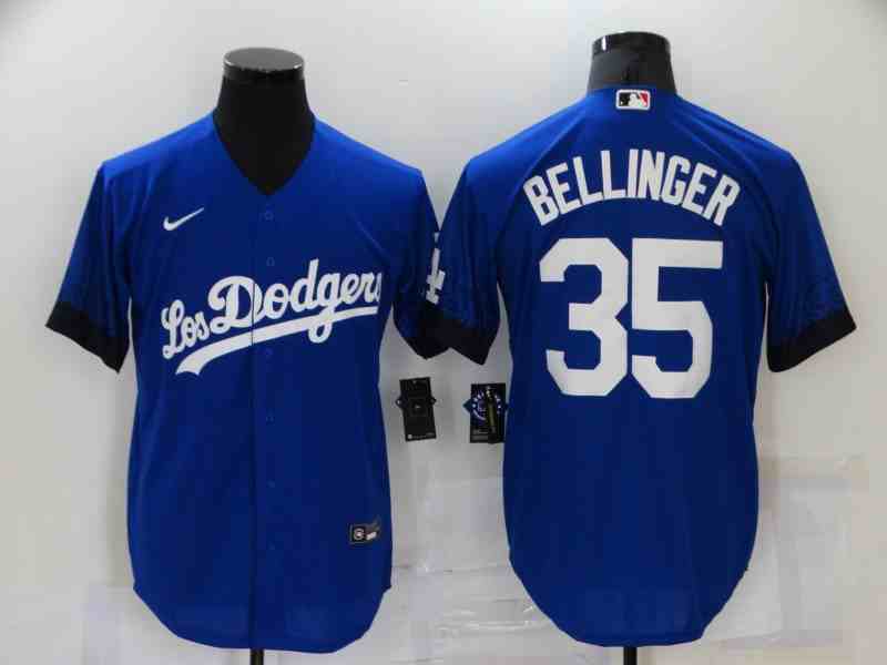 Men's Los Angeles Dodgers #35 Cody Bellinger Blue 2021 City Connect Number Cool Base Stitched Jersey