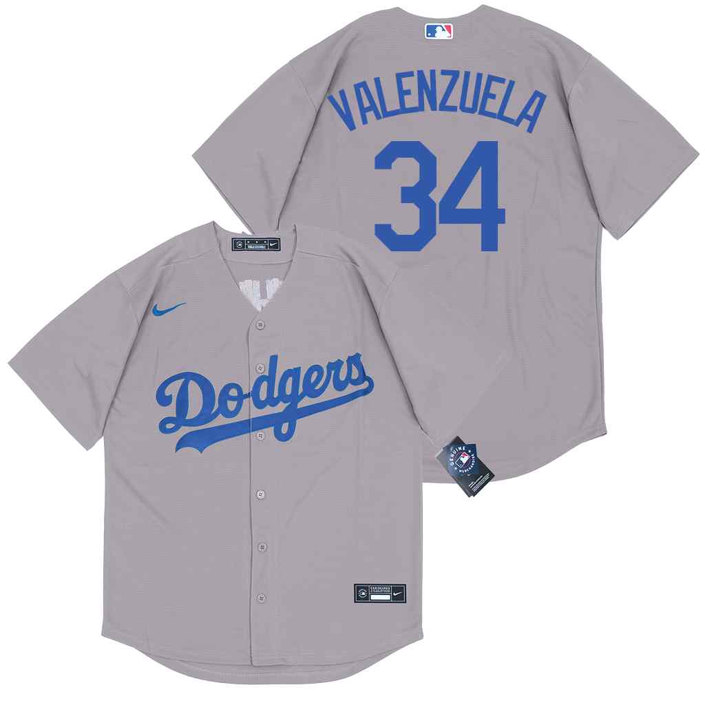 Men's Los Angeles Dodgers #34 Fernando Valenzuela Gray 2020 Nike Cool Base Jersey