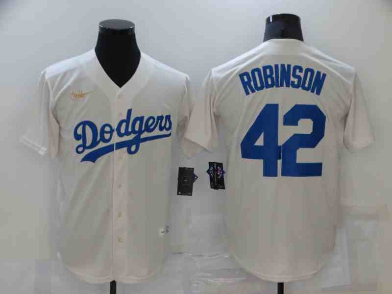 Men's Los Angeles Dodgers #42 Jackie Robinson Cream Cooperstown Collection Cool Base Jersey
