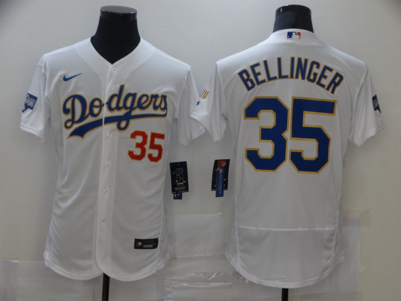 Men's Los Angeles Dodgers #35 Cody Bellinger White Nike 2021 Gold Program Flexbase Jersey