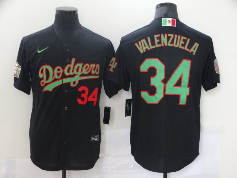 Men's Los Angeles Dodgers #34 Fernando Valenzuela Black World Series Nike Cool Base Jersey