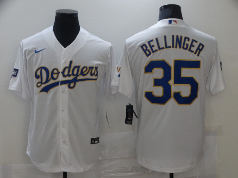 Men's Los Angeles Dodgers #35 Cody Bellinger White Nike 2021 Gold Program Cool Base Jersey