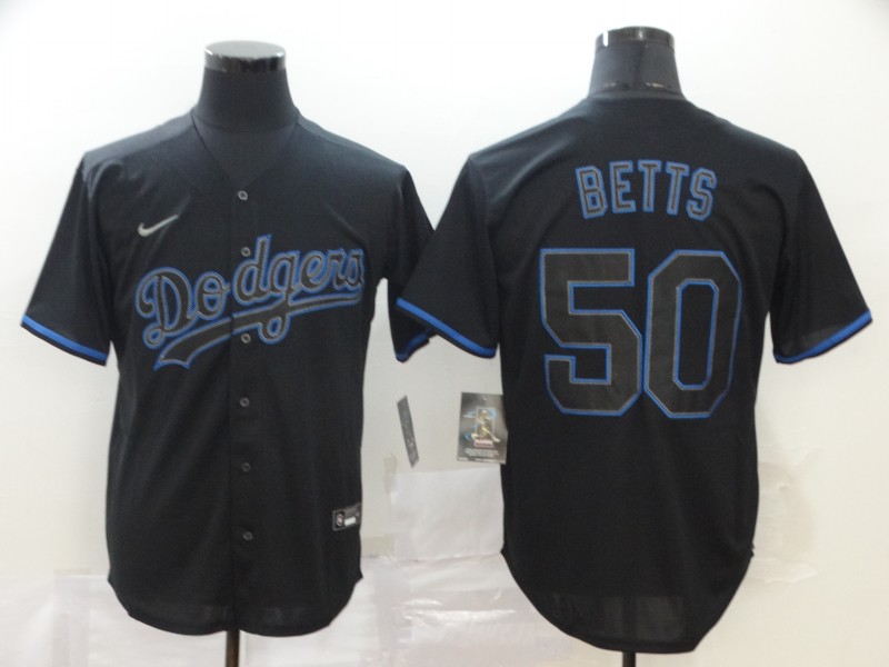 Men's Los Angeles Dodgers #50 Mookie Betts Black Shadow 2020 Nike Cool Base Jersey