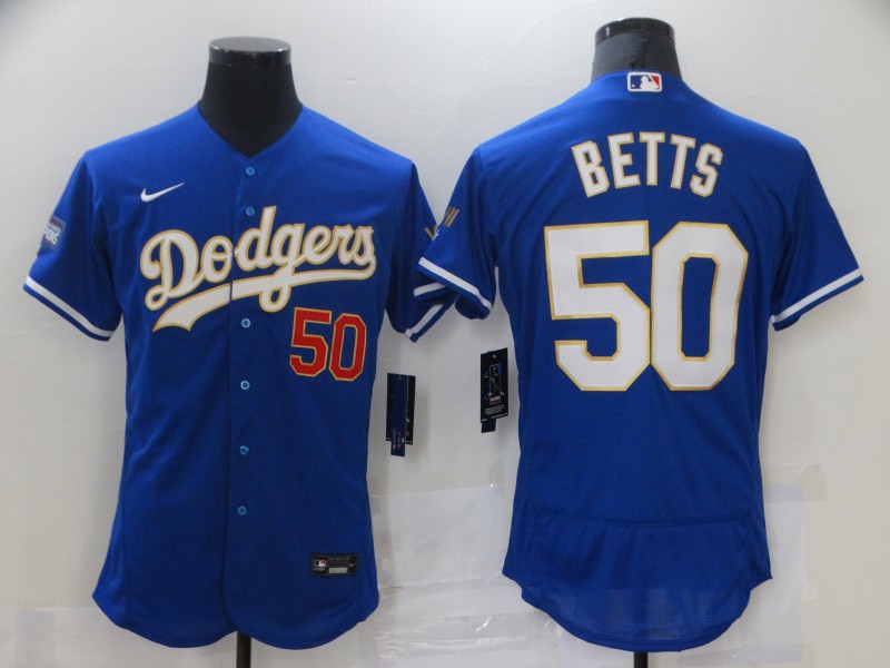 Men's Los Angeles Dodgers #50 Mookie Betts Royal Nike 2021 Gold Program Flexbase Jersey