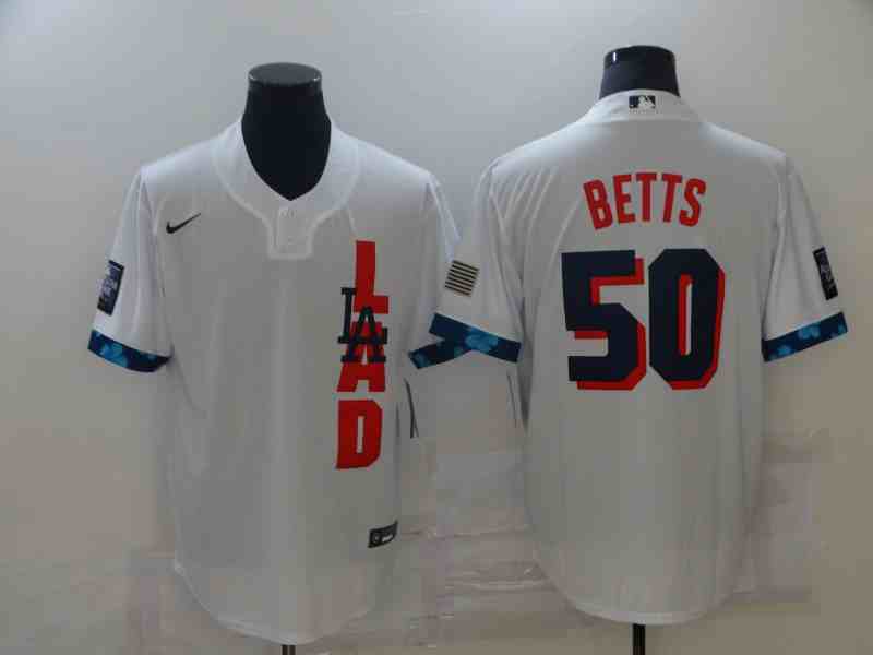 Men's Los Angeles Dodgers #50 Mookie Betts 2021 White All-Star Cool Base Stitched MLB Jersey