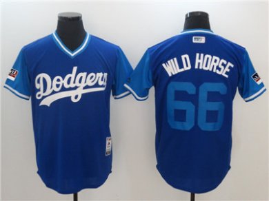 Men's Los Angeles Dodgers #66 Yasiel Puig Wild Horse Royal 2018 Players Weekend Authentic Team Jersey