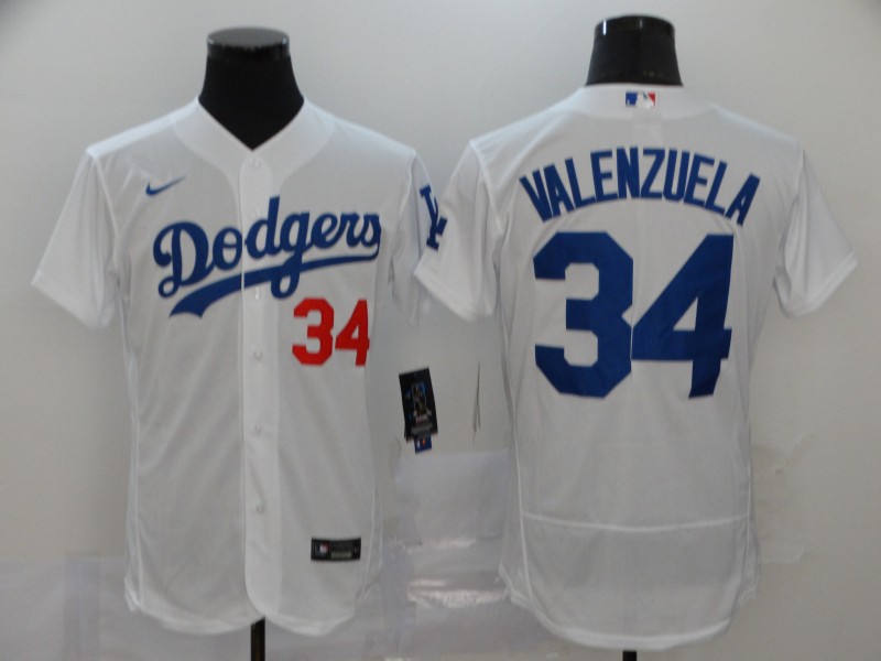 Men's Los Angeles Dodgers #34 Fernando Valenzuela White 2020 Nike Flexbase Jersey