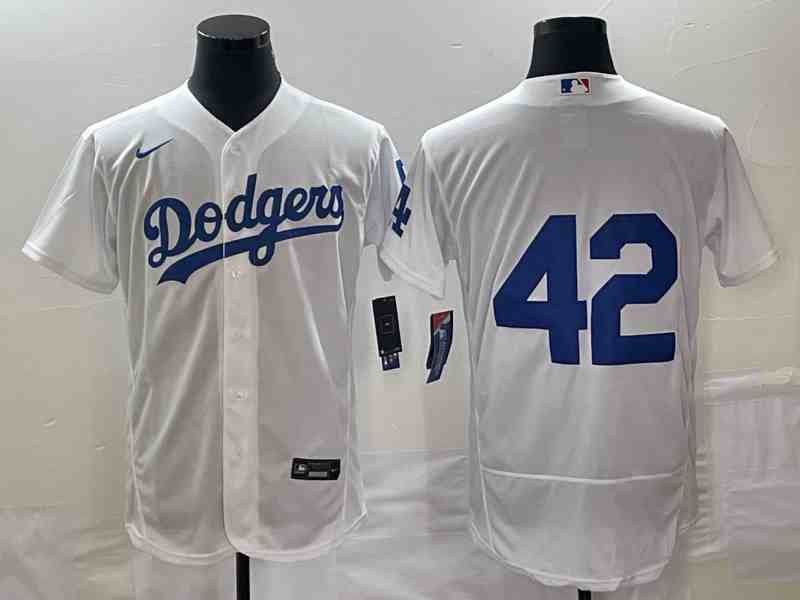 Men's Los Angeles Dodgers #42 Grey With Patch Cool Base Stitched Baseball Jersey