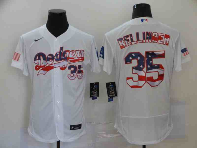 Men's Los Angeles Dodgers #35 Cody Bellinger White USA Flag Fashion Nike Flexbase Jersey