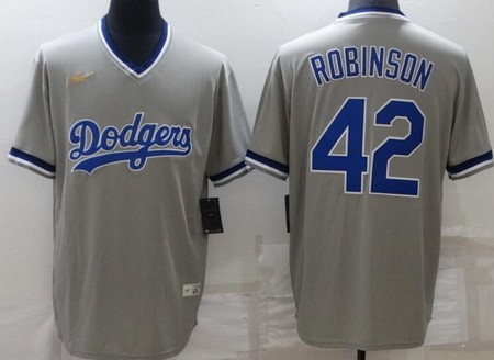 Men's Los Angeles Dodgers #42 Jackie Robinson Gray Cooperstown Collection Jersey