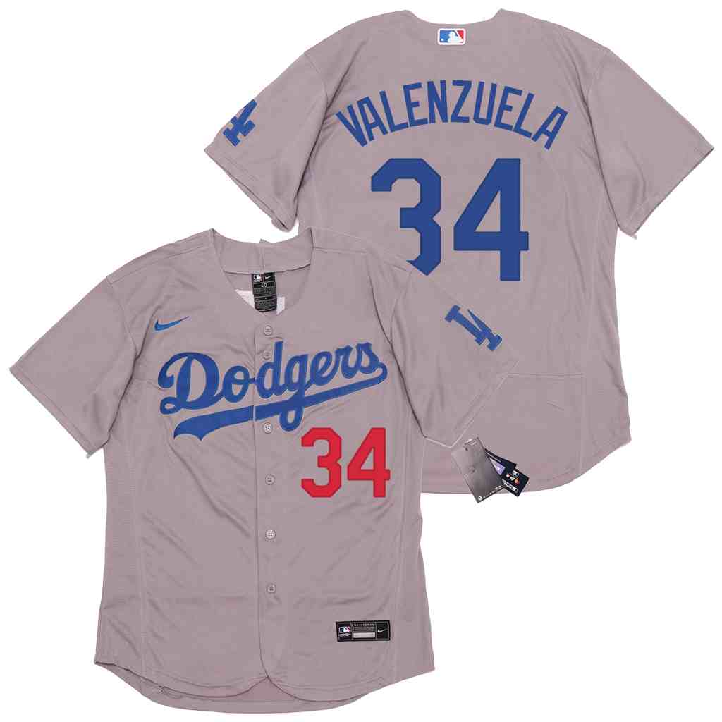 Men's Los Angeles Dodgers #34 Fernando Valenzuela Gray 2020 Nike Flexbase Jerseys