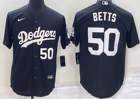 Men's Los Angeles Dodgers #50 Mookie Betts Black White Number Cool Base Jersey