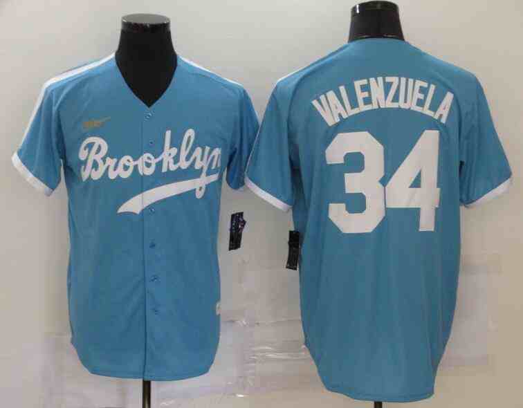 Men's Los Angeles Dodgers #34 Fernando Valenzuela Light Blue 2020 Nike Cooperstown Collection Jersey