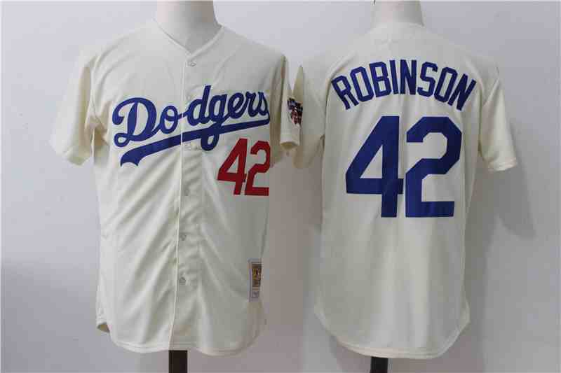 Men's Los Angeles Dodgers #42 Jackie Robinson Cream Cooperstown Collection Jersey