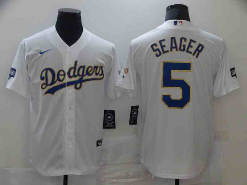 Men's Los Angeles Dodgers #5 Seager White Game 2021 Nike MLB Jersey