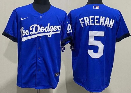 Men's Los Angeles Dodgers #5 Freddie Freeman Blue City Cool Base Jersey