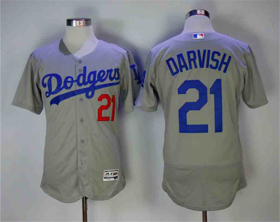 Men's Los Angeles Dodgers #21 Yu Darvish Gray Flexbase Jersey