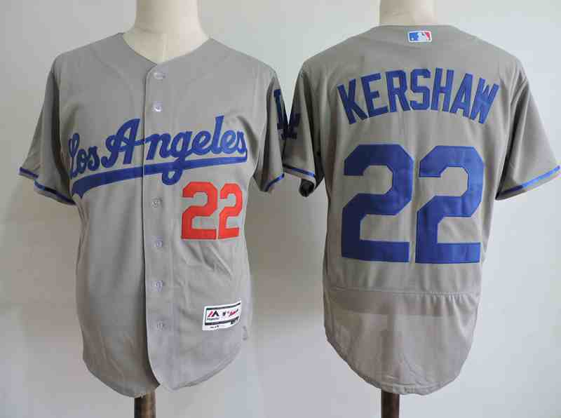 Men's Los Angeles Dodgers #22 Clayton Kershaw Gray Flexbase Jersey