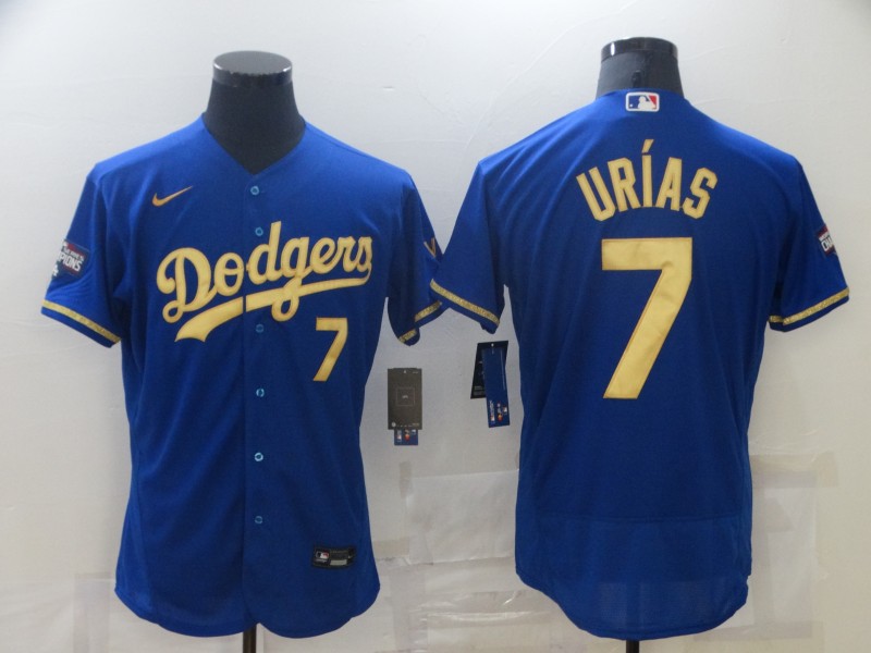 Men's Los Angeles Dodgers #7 Julio Urias Royal Gold Champion Nike Flexbase Jersey