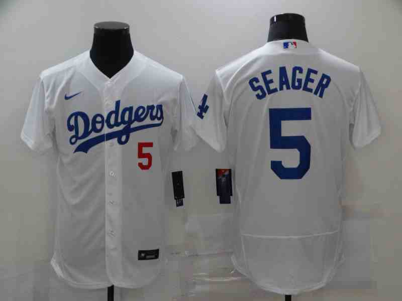 Men's Los Angeles Dodgers #5 Corey Seager White 2020 Nike Flexbase Jersey