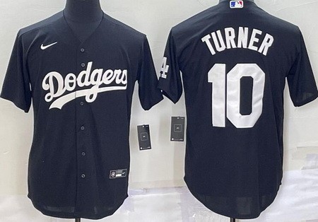 Men's Los Angeles Dodgers #10 Justin Turner Black Cool Base Jersey