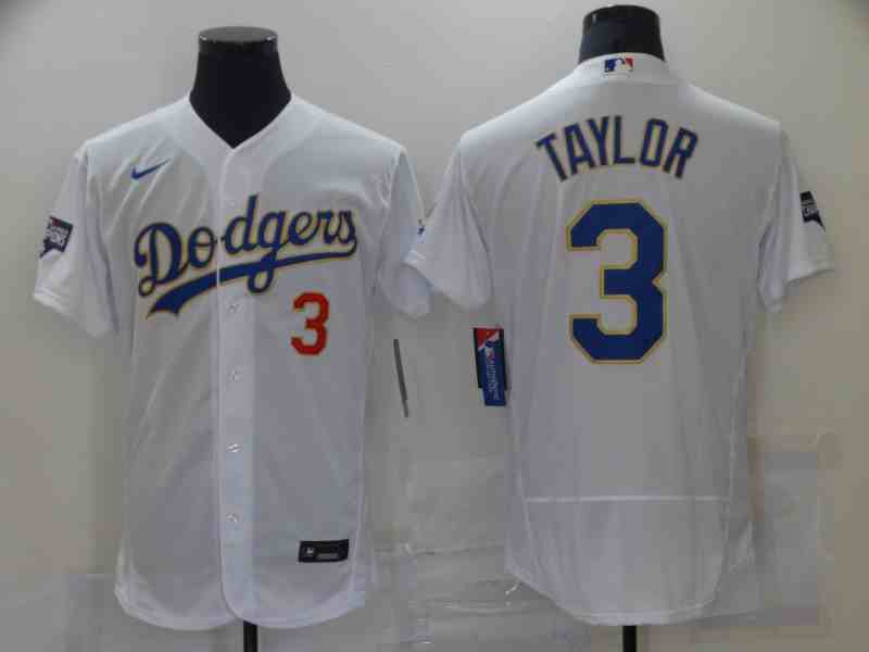 Men's Los Angeles Dodgers #3 Chris Taylor White 2021 Gold Program Flex Base Jersey