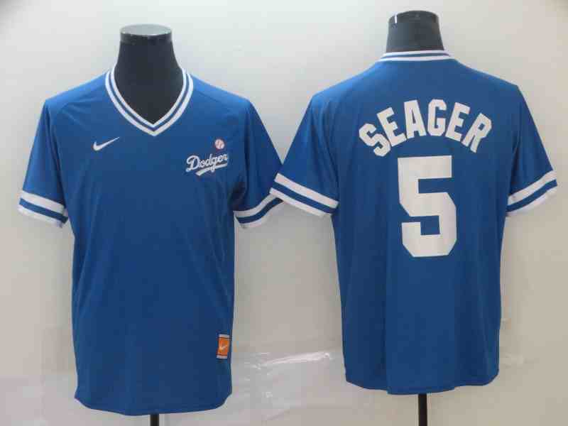 Men's Los Angeles Dodgers #5 Corey Seager Royal Throwback Jersey