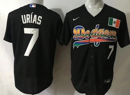 Men's Los Angeles Dodgers #7 Julio Urias Black Rainbow Mexican Cool Base Jersey