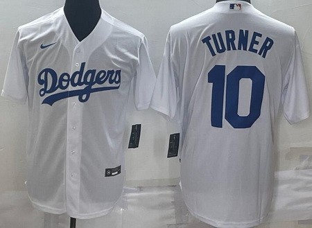 Men's Los Angeles Dodgers #10 Justin Turner White Cool Base Jersey