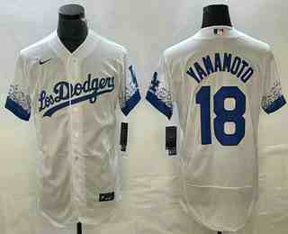 Men's Los Angeles Dodgers #18 Yoshinobu Yamamoto White 2022 City Connect Flex Base Stitched Jersey