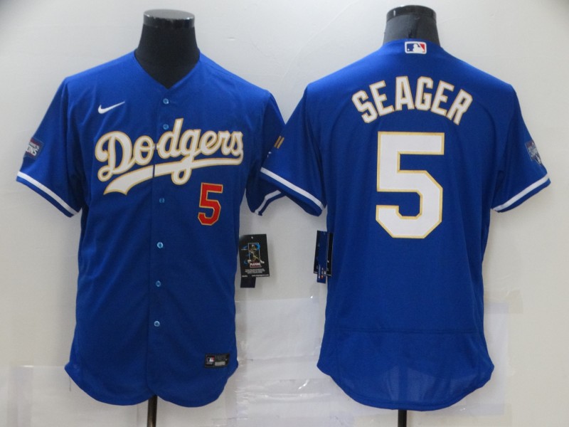 Men's Los Angeles Dodgers #5 Corey Seager Royal Nike 2021 Gold Program Flexbase Jersey