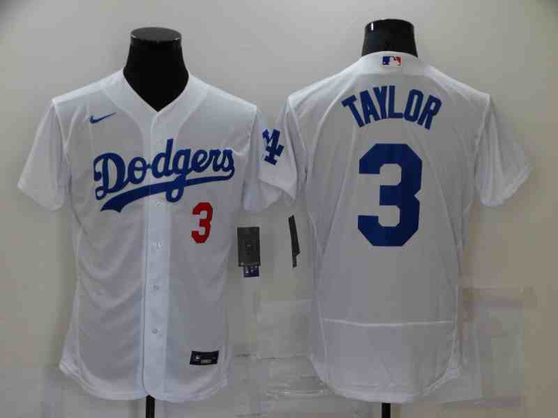Men's Los Angeles Dodgers #3 Chris Taylor White Flex Base Jersey