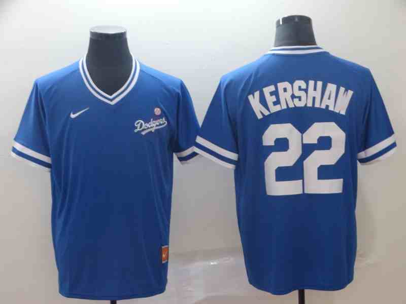 Men's Los Angeles Dodgers #22 Clayton Kershaw Blue Throwback Jersey