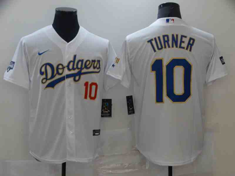 Men's Los Angeles Dodgers #10 Turner White Game 2021 Nike MLB Jerseys